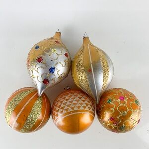 Vintage Italian Ball Ornaments Christmas Orange Glitter Plastic Unbreakable Mcm